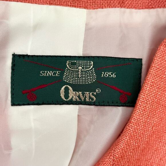 Orvis VTG 100% Silk Woven Blazer Jacket One Button Front Coral Pink Salmon Sz 10 - Picture 2 of 8